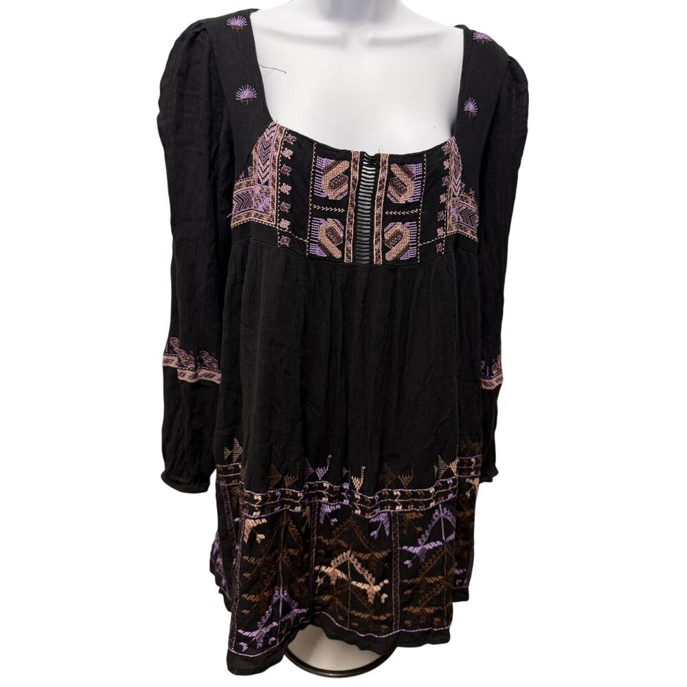 Free People Babydoll Dress Rhiannon Embroidered Scoop Tie-Back Mini Boho XS $325